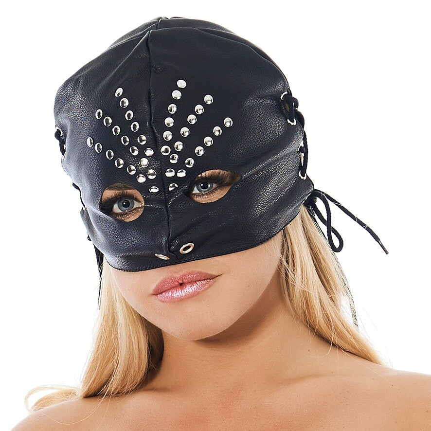 Leather Head Mask with Buttons